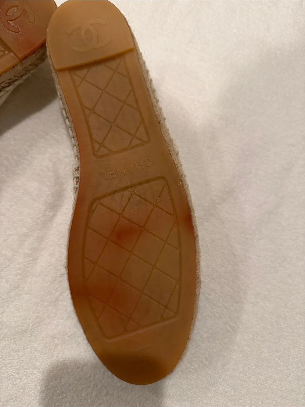 CHANEL Cream Canvas Espadrilles with Black Toe Cap
